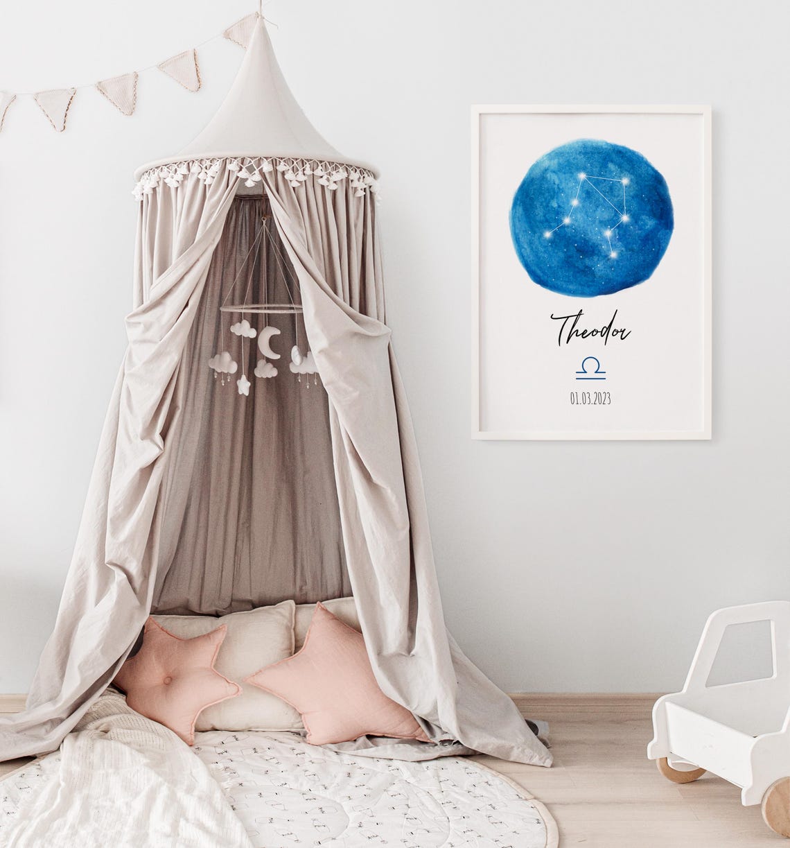 Libra Constellation Blue Circle Personalized Name Gift Poster - Image 3