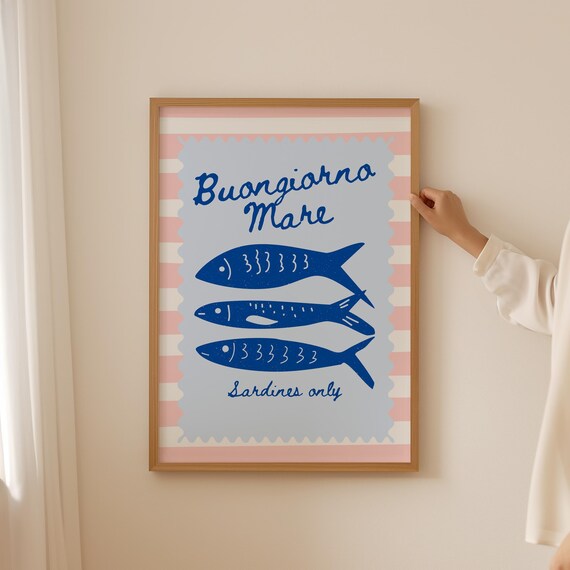 Sardine Fisherman Wall Art Pink Italian Fish Lover Print For Dopamine Decor Trendy Quote Lobster And Ocean Poster