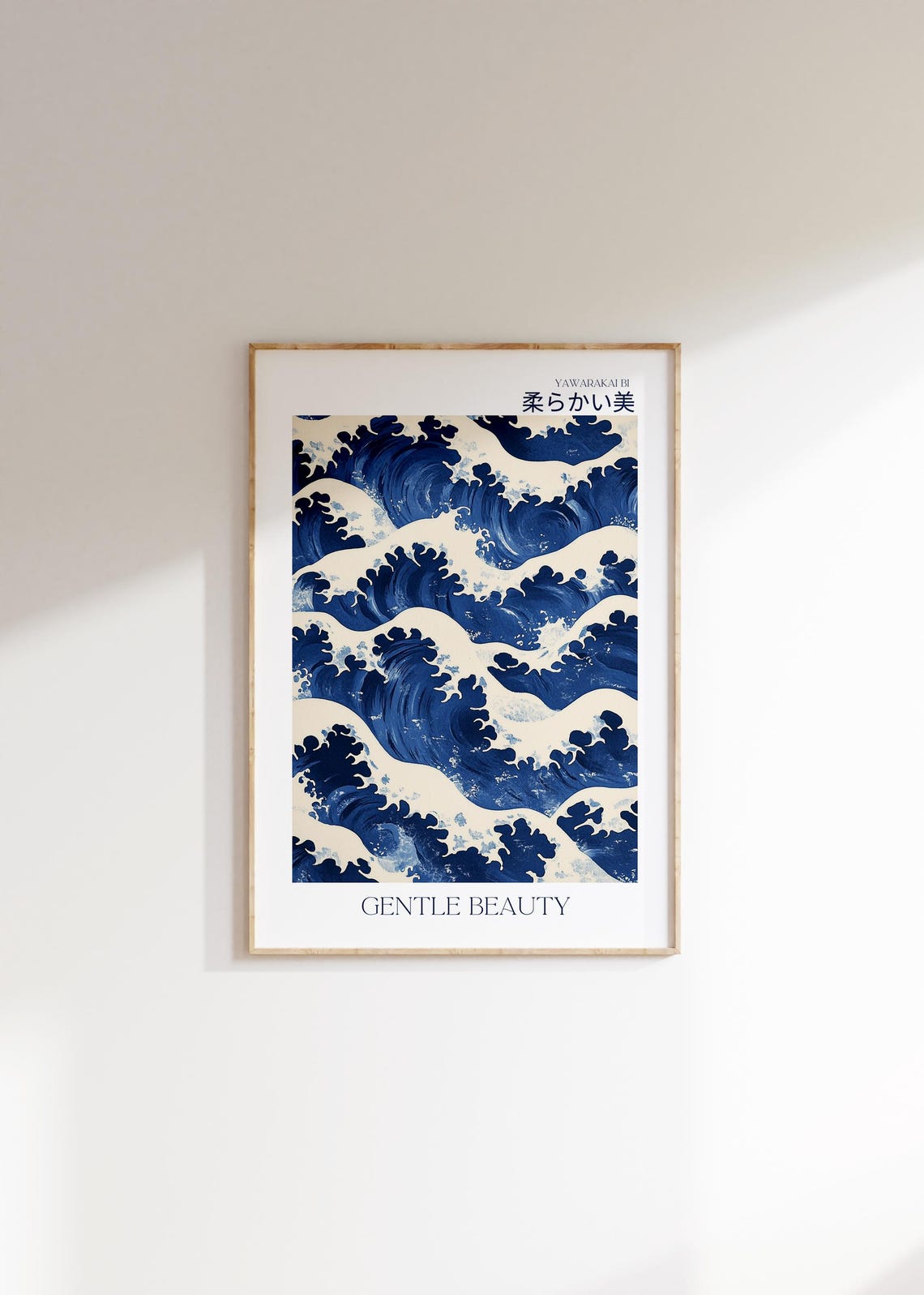 Japanese Indigo Blue Ocean Waves Ukiyo-e Style Gentle Beauty Poster - Image 2