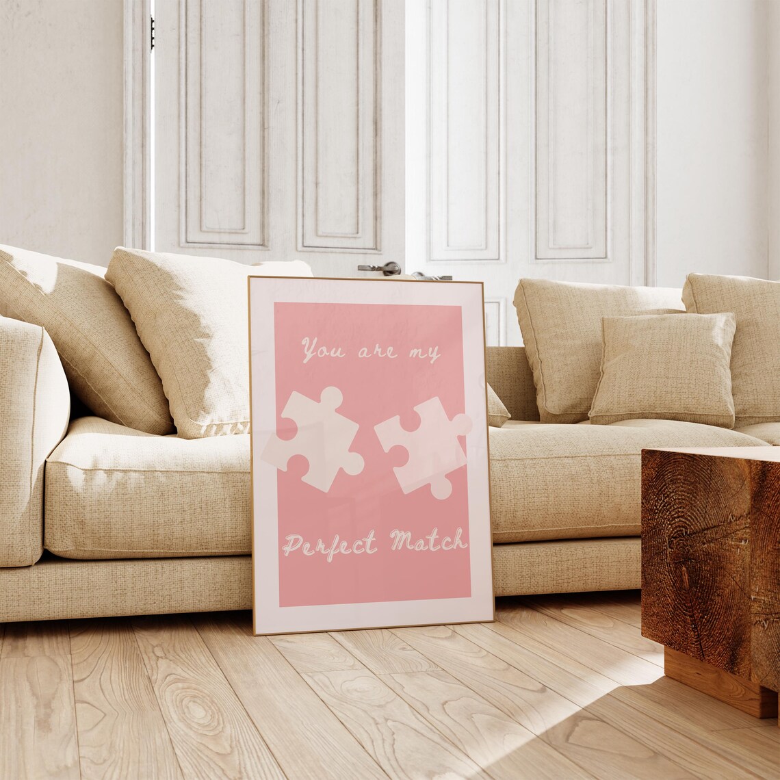 You Are My Perfect Match Puzzle Poster Pink Romantic Quote Decor - Image 3