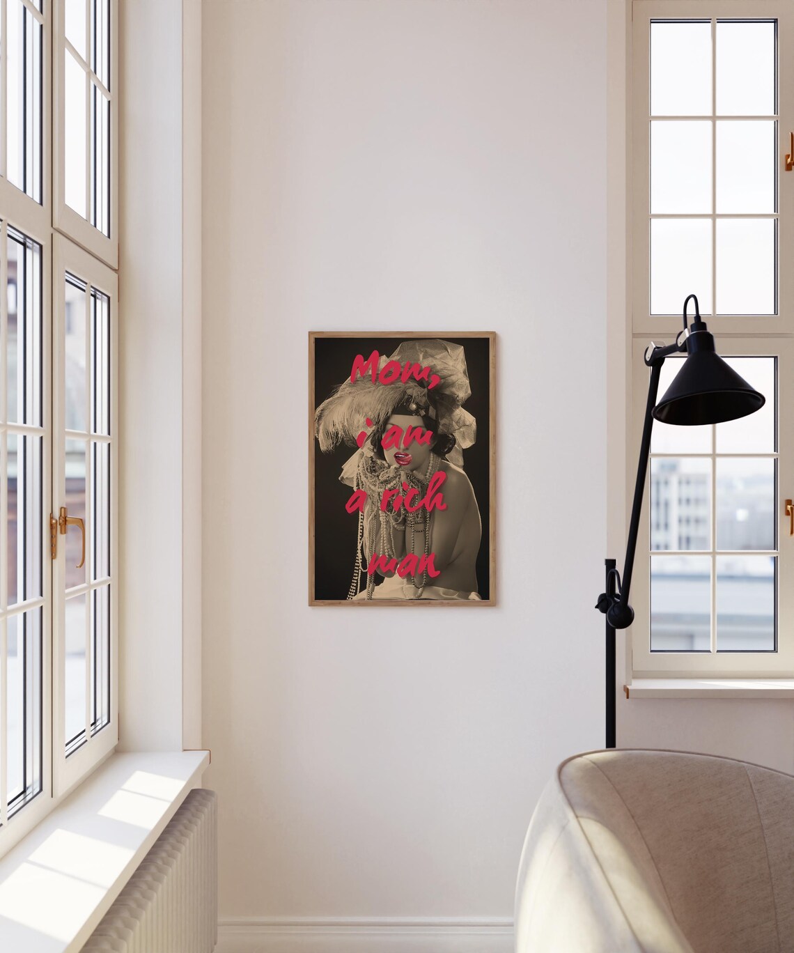 Mom I Am a Rich Man Retro Flapper Girl Pink Quote Wall Art Piece - Image 4