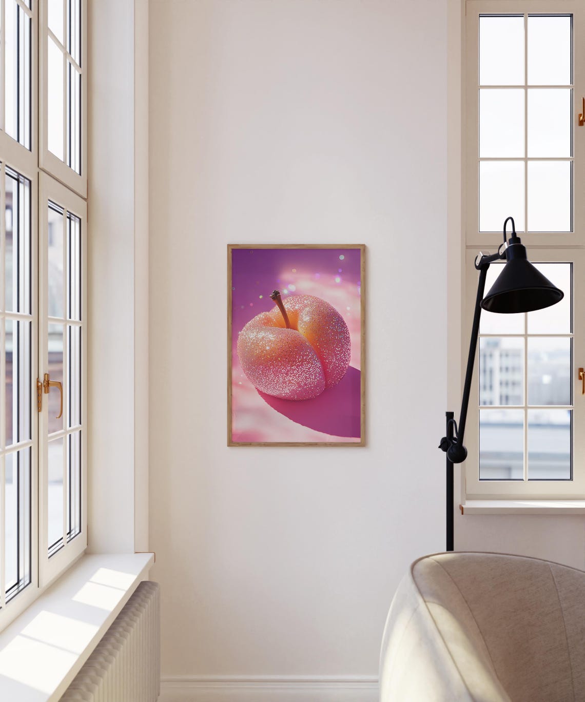 Glitter Peach Fruit Sparkle Pink Bokeh Funky Kitchen Art Poster - Image 4