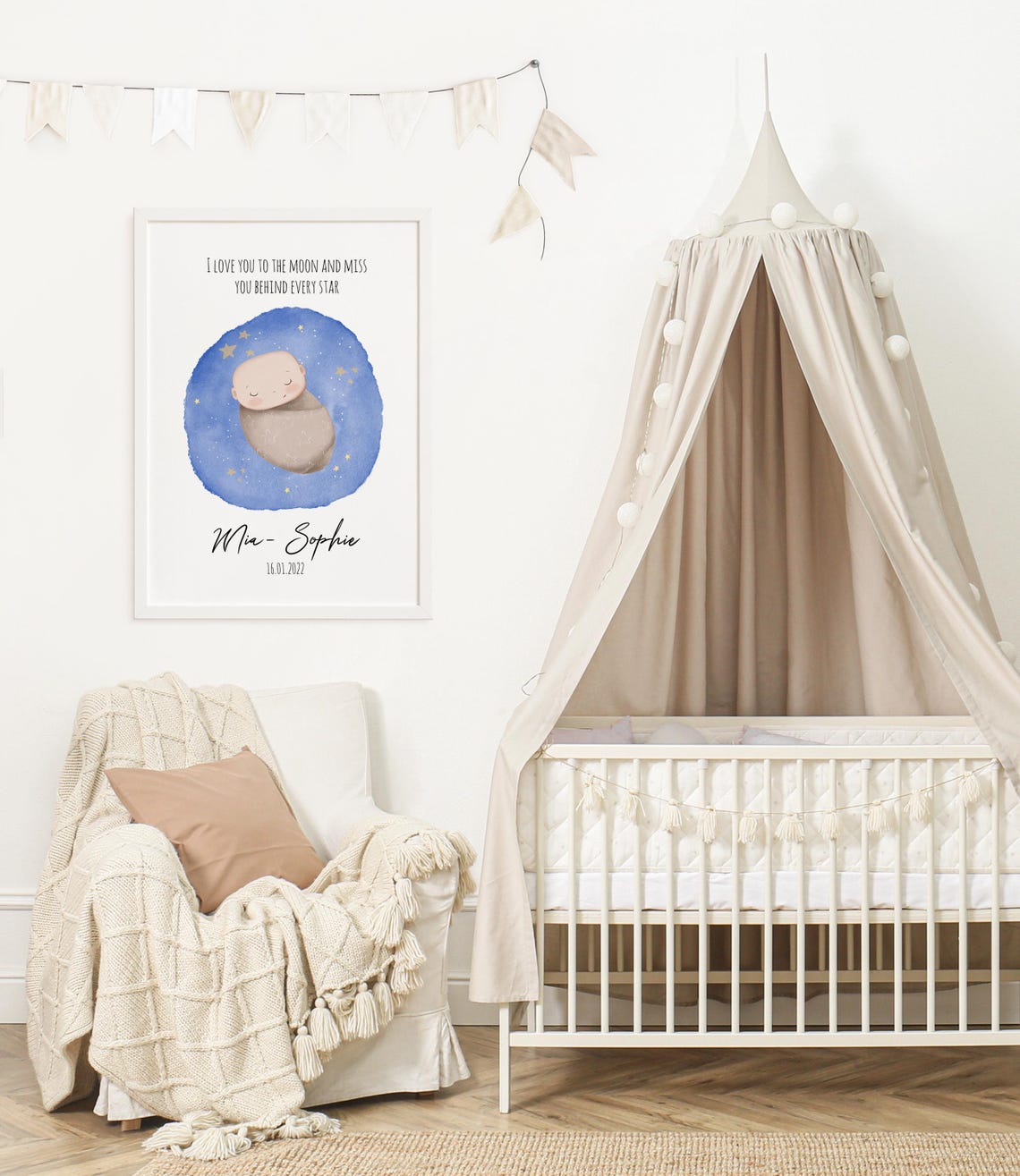 Sleeping Baby Moon Stars Personalized Memorial Keepsake Poster - Image 2