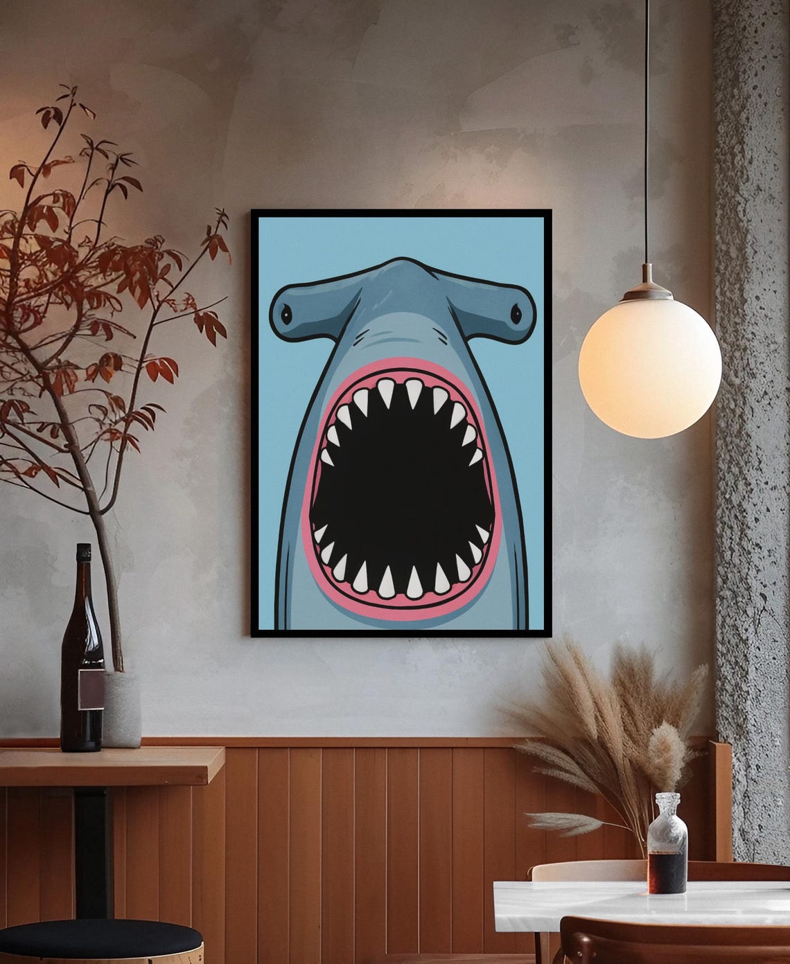 Playful Hammerhead Shark Open Jaws Bold Fun Cartoon Kids Poster