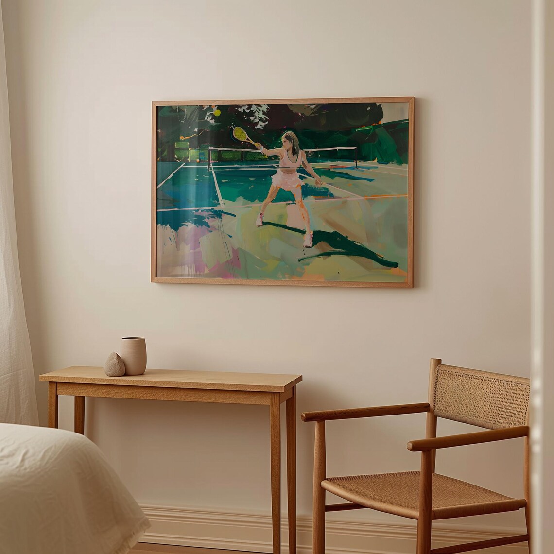 Girl Playing Tennis On Green Court Girly Sports Painting Art Poster - Image 2