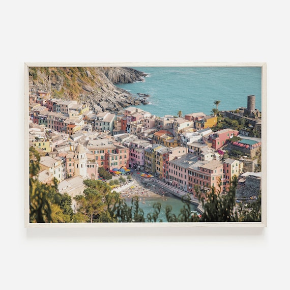 Colorful Cinque Terre Village Harbor Pastel Houses Seaside View Poster