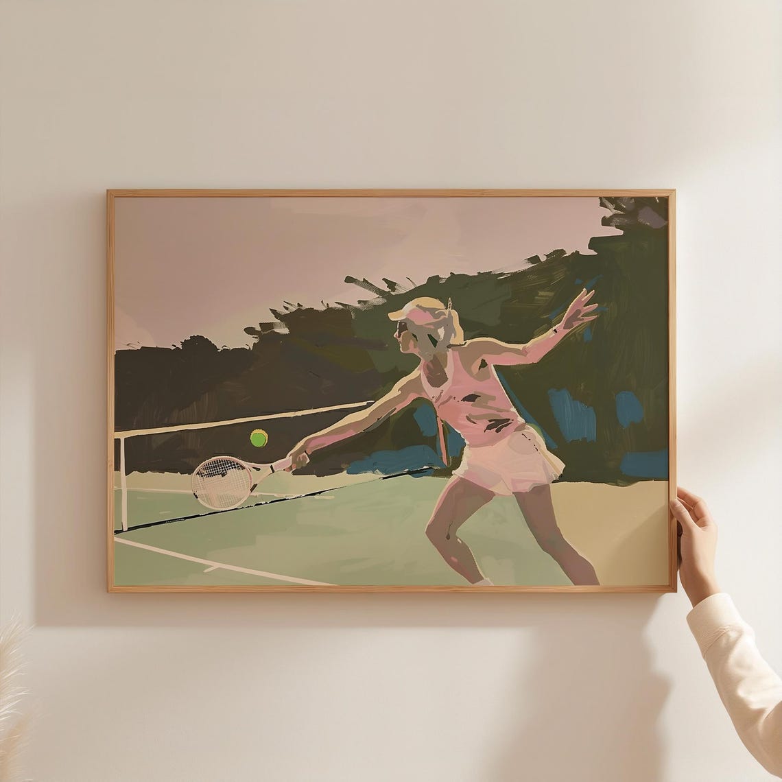 Girl Serving Tennis Ball Print Mid Century Athletics Decor Pastel Pink Poster Tennis Girl Print Preppy Tennis Poster Tennis Aesthetics - Image 3