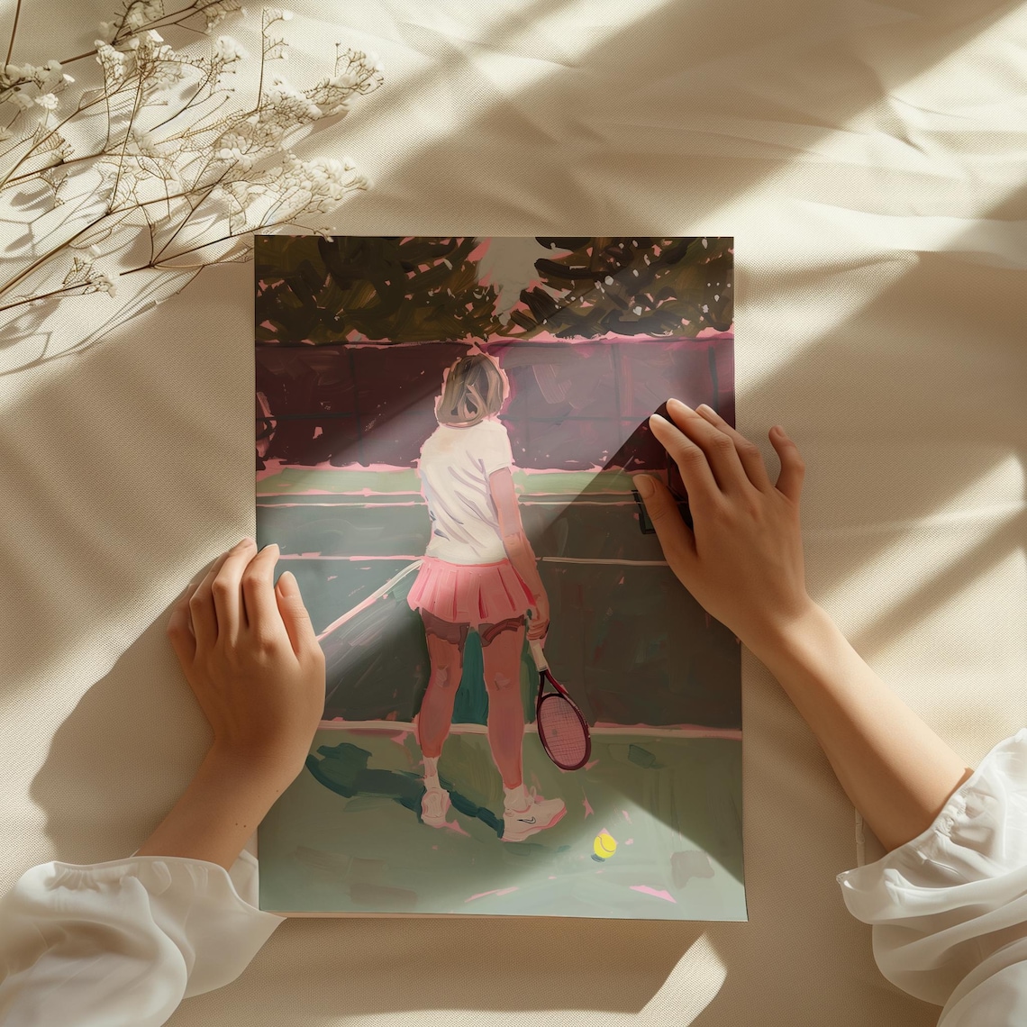 Girl In Pink Tennis Skirt On Court Girly Sports Painting Art Poster - Image 3