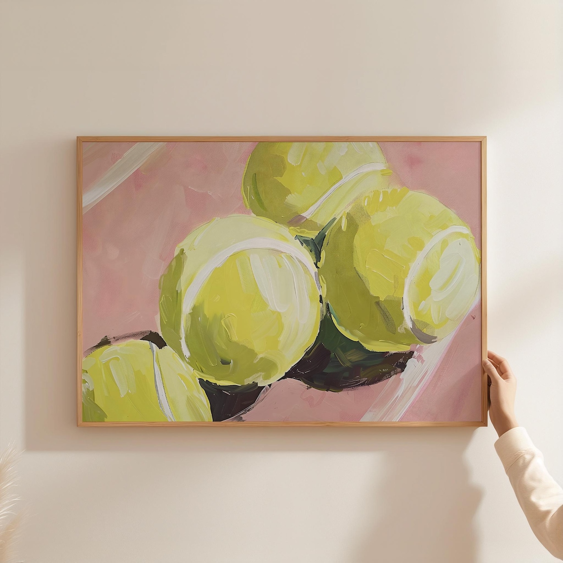 Yellow Green Tennis Balls On Pink Sports Painting Art Poster - Image 3