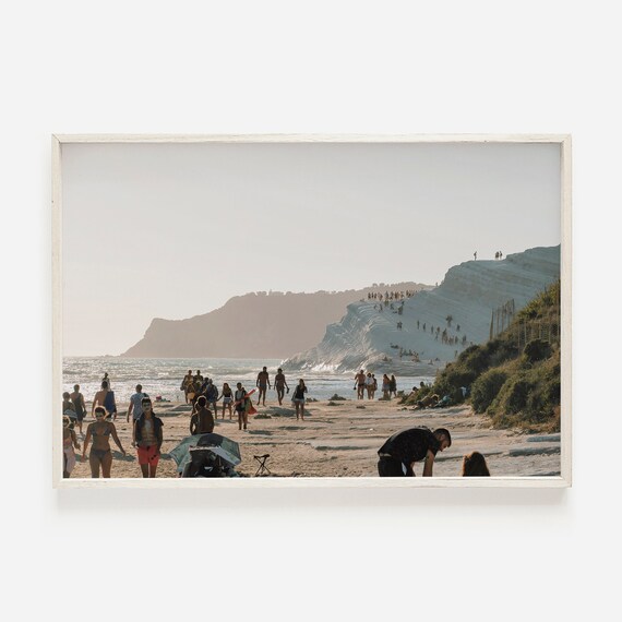 Sicily Italy Scala Dei Turchi White Cliffs Beach Summer Crowds Poster