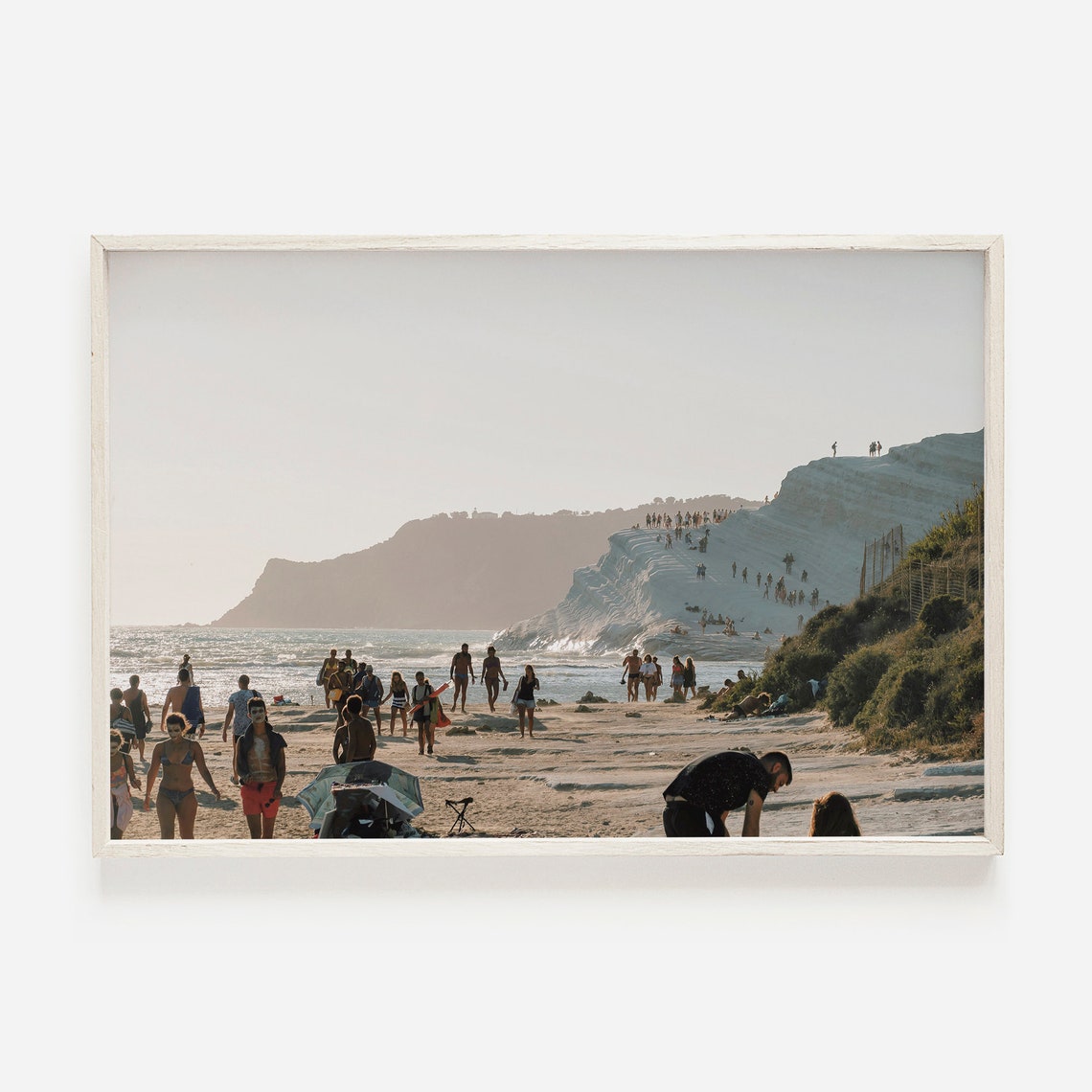 Sicily Italy Scala Dei Turchi White Cliffs Beach Summer Crowds Poster