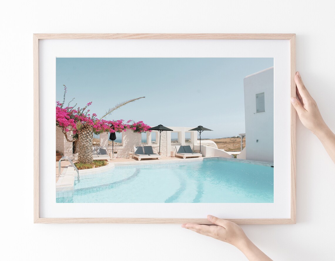 Greece Resort Swimming Pool Bougainvillea Sun Loungers Travel Poster - Image 4