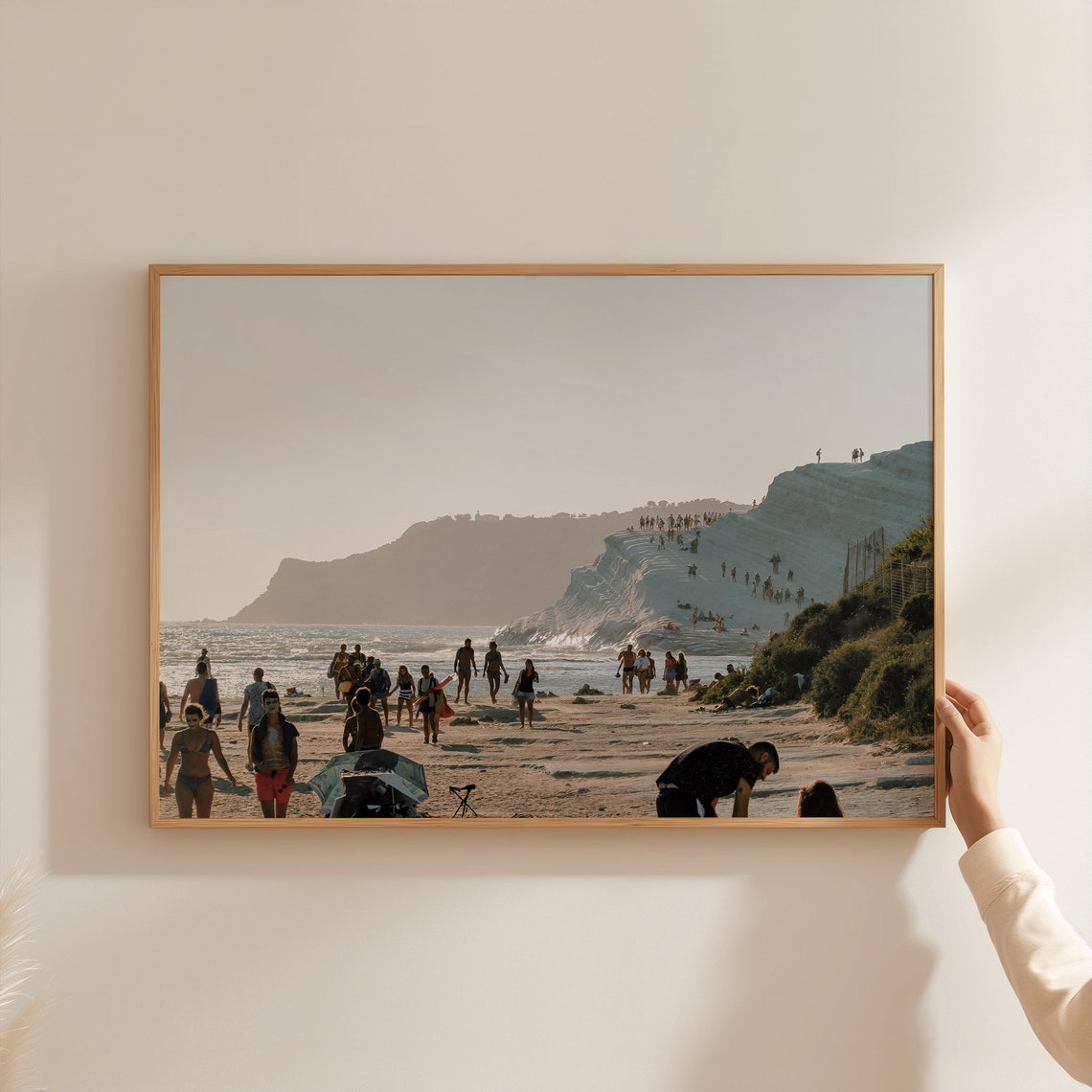 Sicily Italy Scala Dei Turchi White Cliffs Beach Summer Crowds Poster - Image 3