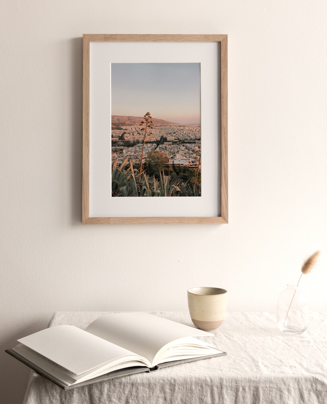 Greece Sunset Cityscape White Buildings Agave Foreground Travel Poster - Image 4
