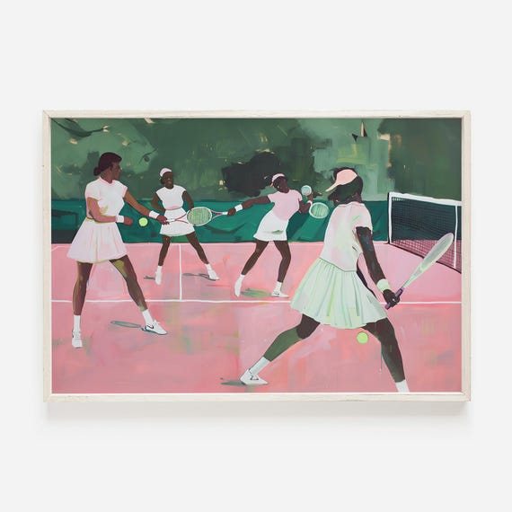 Vintage Tennis Match Print Pink Aesthetics Girly Athletics Poster Pink Tennis Decor Retro Tennis Pink Tennis Court