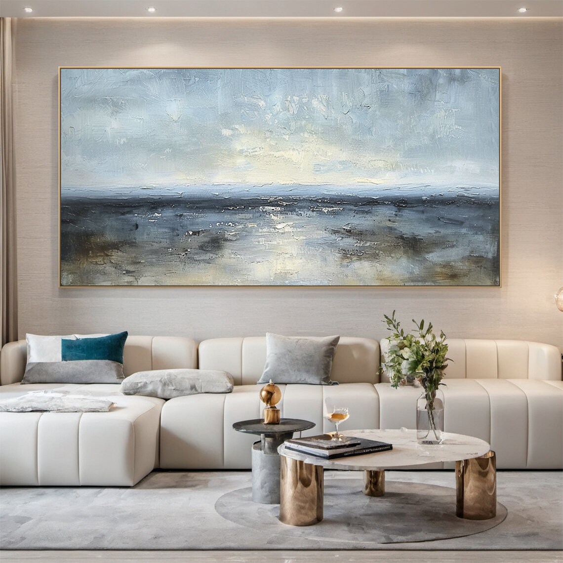 Grey Blue Misty Seascape Horizon Moody Minimalist Ocean Poster - Image 3