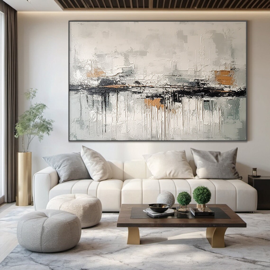 Grey White Black Gold Abstract Horizon Cityscape Modern Urban Wall Art - Image 6