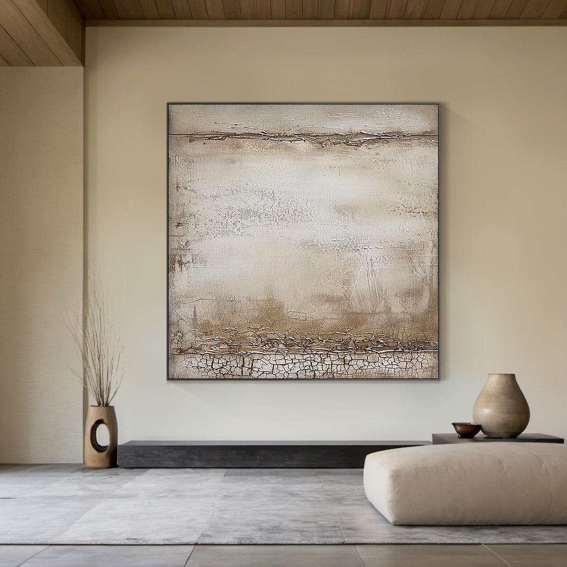 Beige Abstract Oil Painting, Wabi Sabi Art Print - Image 5