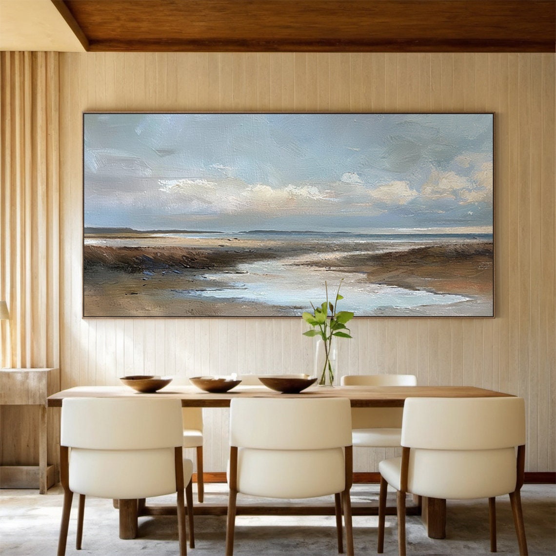 Brown Marsh Coastal Inlet Under Blue Sky Landscape Art Poster - Image 3