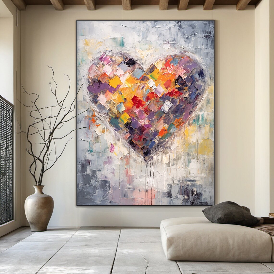 Heart Shaped Abstract Oil Painting, Wabi Sabi Art - Image 4