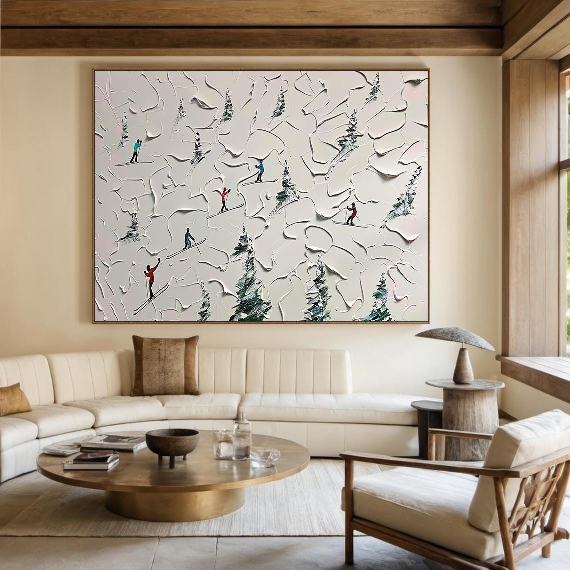 Beige Ski Oil Painting Decorative Painting Original Skier Gift Beige Abstract Ski Art Modern Interior Wall Decor - Image 6
