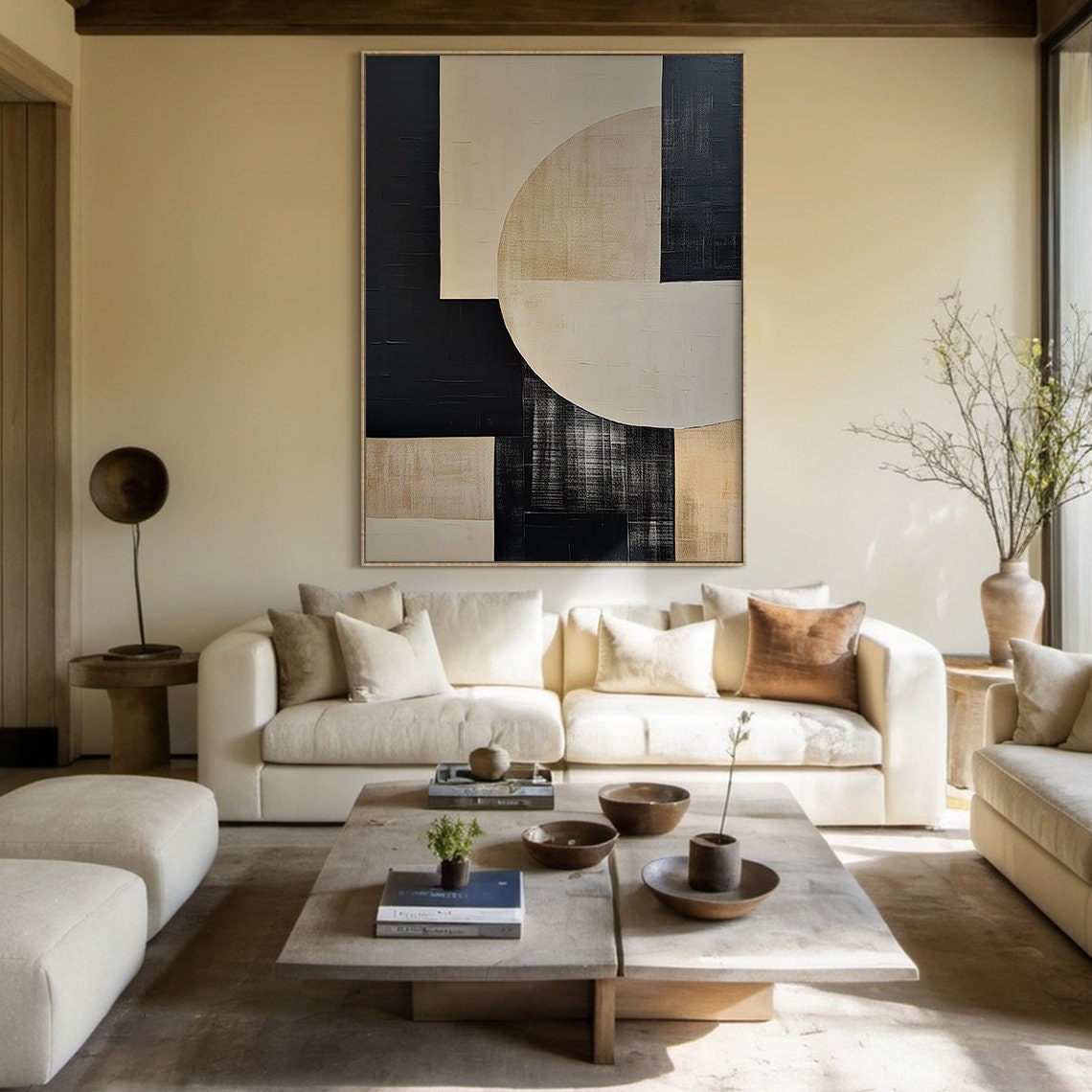 Large Black And Brown Textured Wall Mural Black And Brown Wabi Sabi Style Art Beige Modern Abstract Wall Art Decor Minimalist Art - Image 6