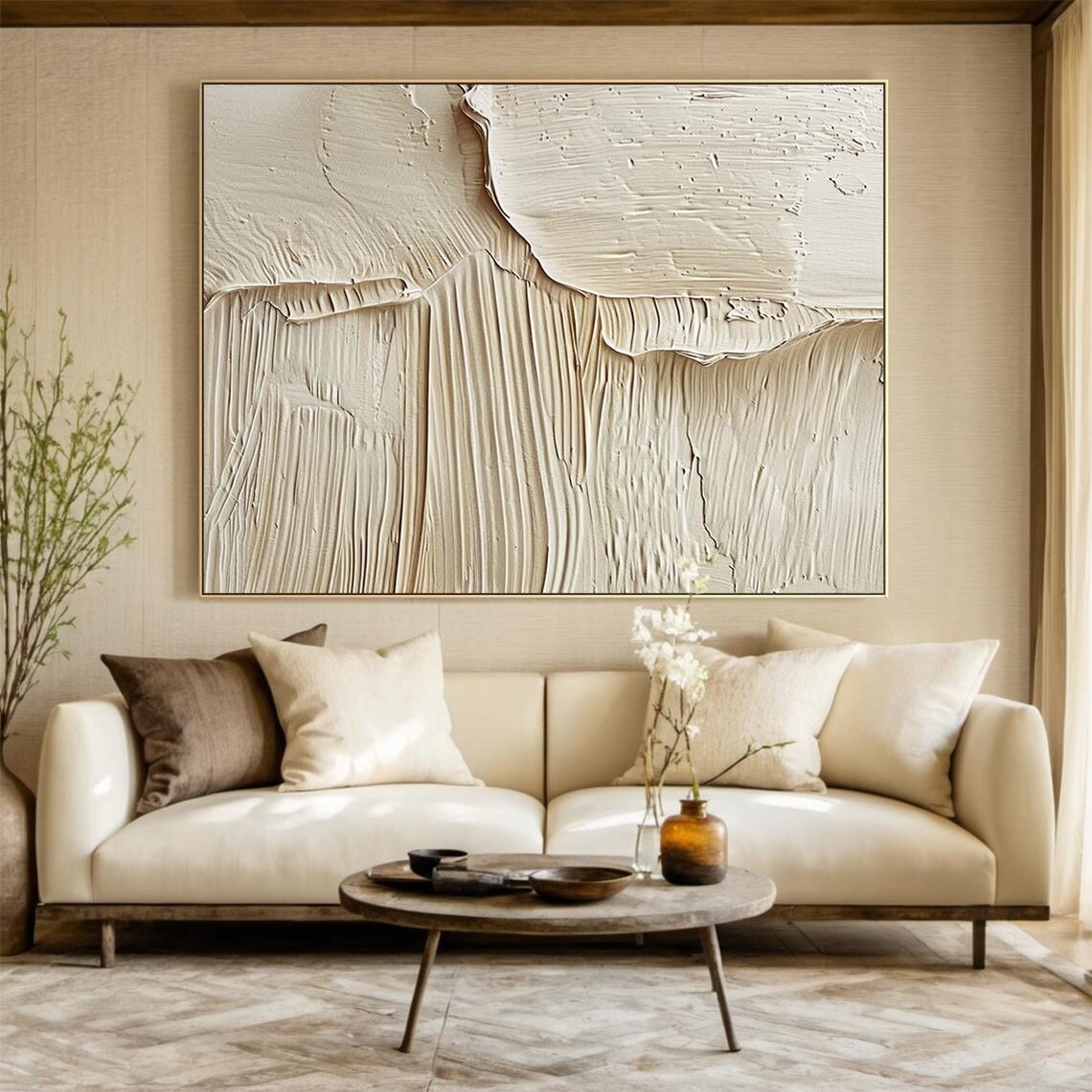 Beige Abstract Painting, Modern Living Room Art Print - Image 3