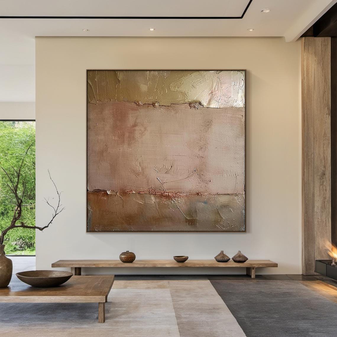 Brown Wabi Sabi Wall Painting Gold Abstract Art Large Beige Minimalist Wall Painting Oil Painting On Beige Textured Modern Art - Image 5
