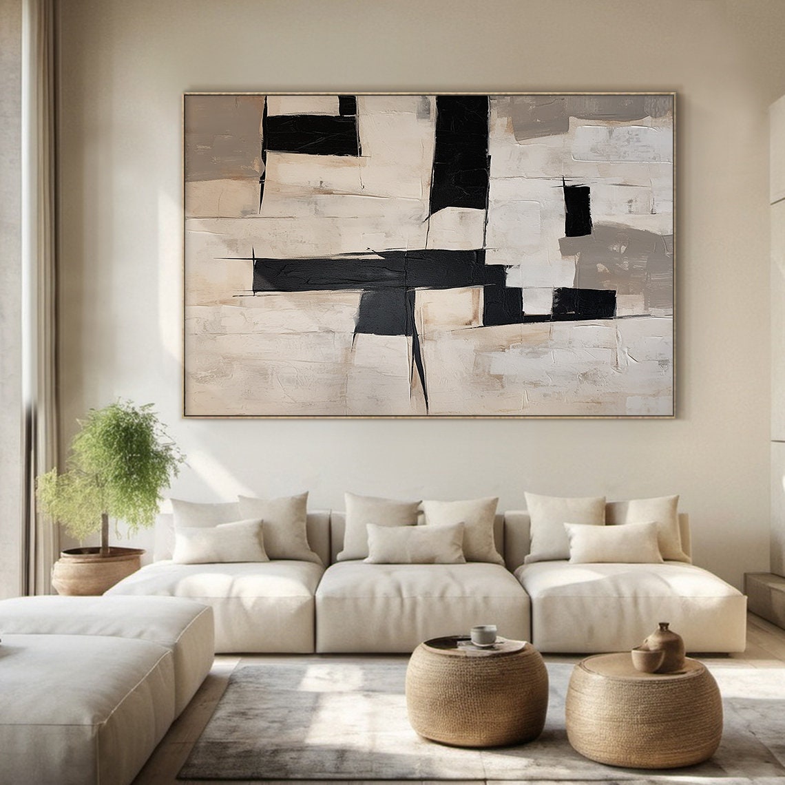 Black Cream Geometric Abstract Bold Blocks Modern Minimal Poster - Image 3