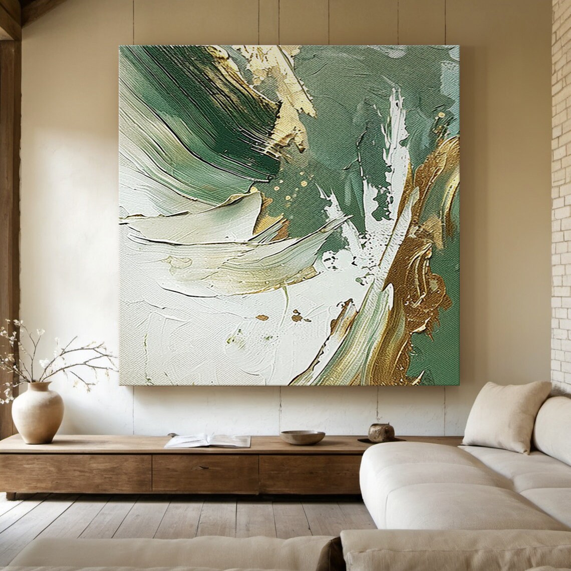 Green And White Abstract Painting, Minimalist Art Print - Image 2