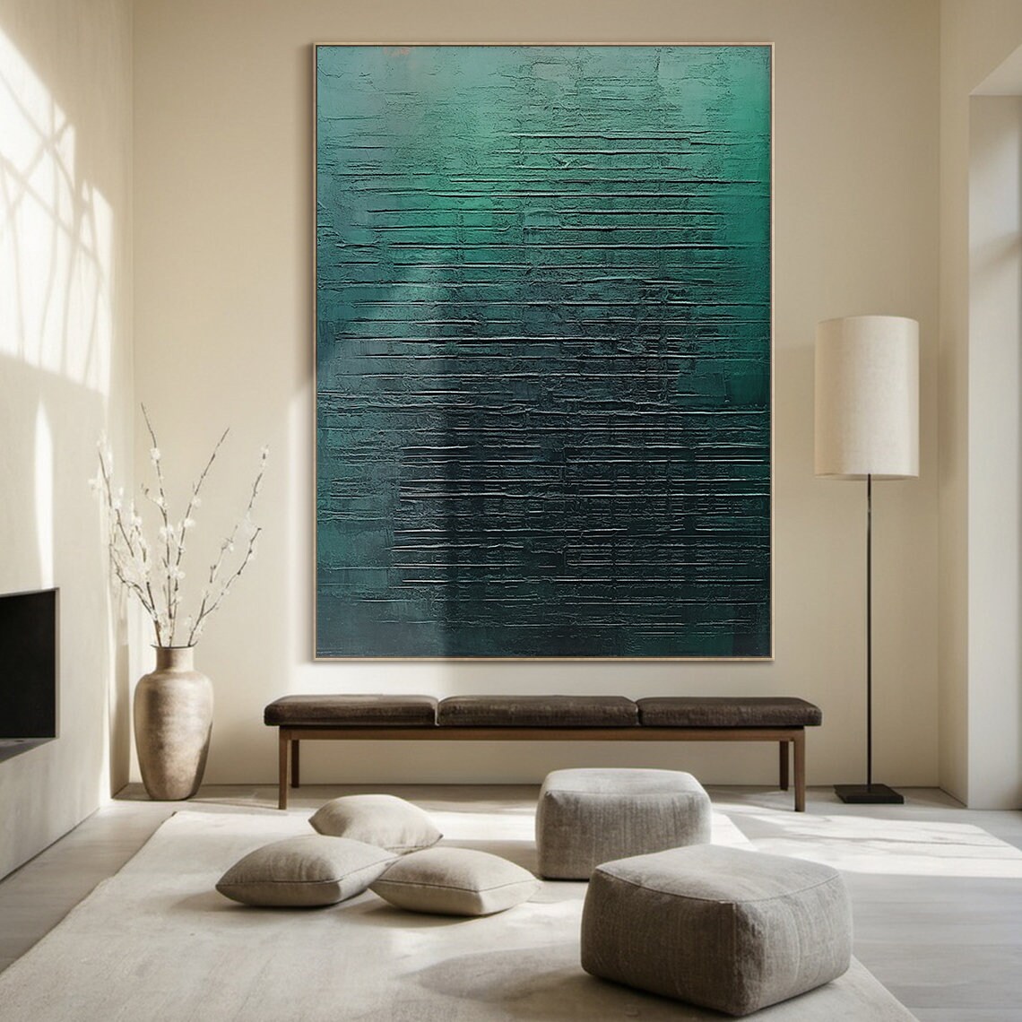 Dark Teal Green Abstract Texture Oil Painting Vertical Drips Poster - Image 4