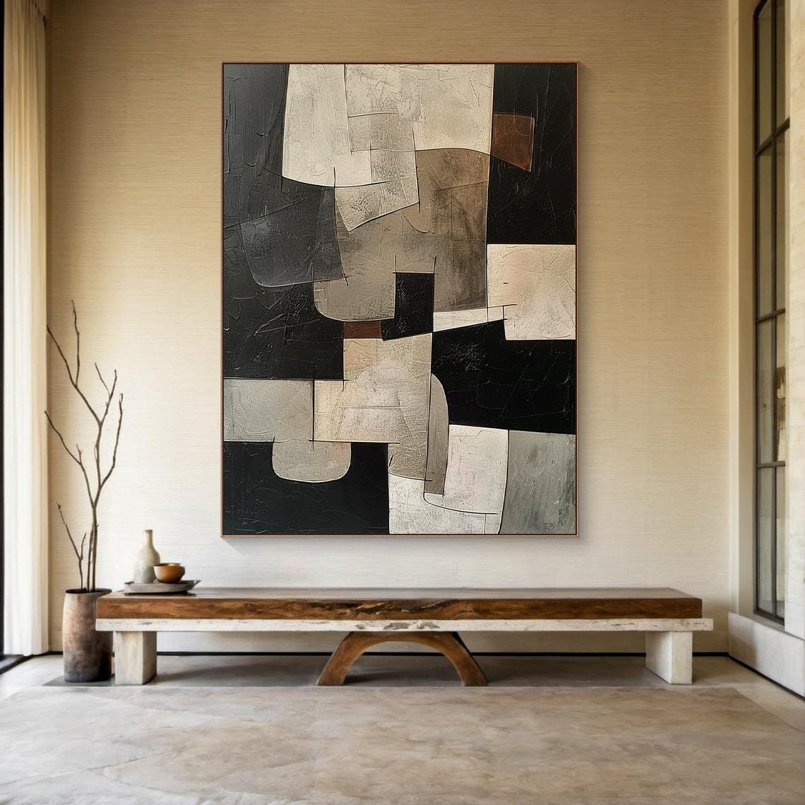 Black Abstract Oil Painting Decorative Painting Large Wabi Sabi Minimalist Wall Painting Brown Beige Abstract Art Modern Home Decor - Image 4