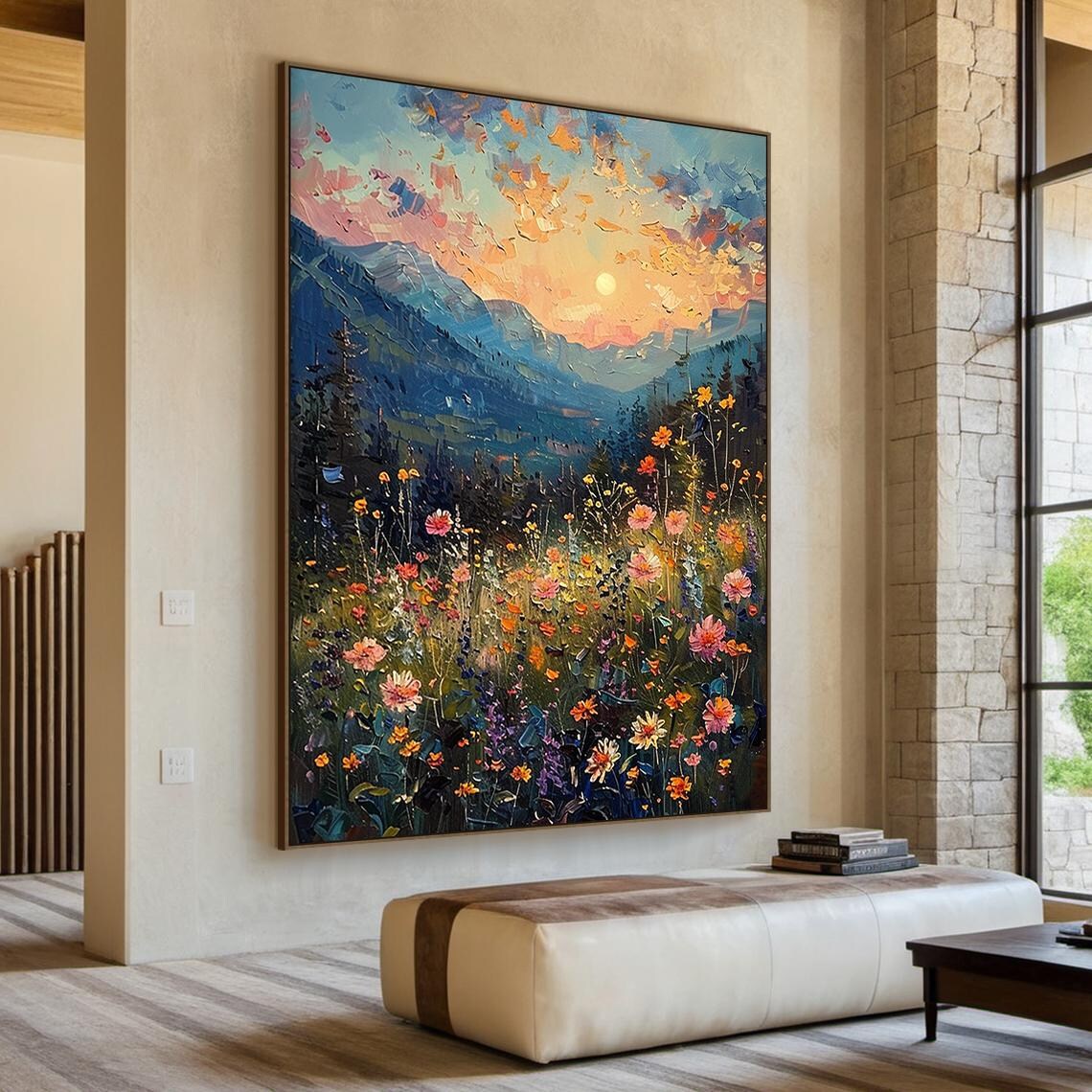 Sunset Mountain Wildflower Meadow Landscape Painting Floral Art Poster - Image 5