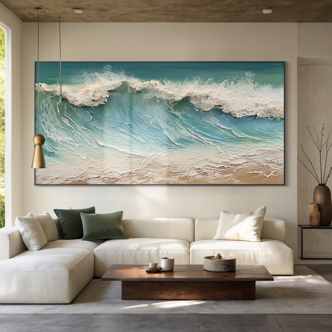 Turquoise Ocean Wave Textured Painting White Foam Sea Art Print Poster - Image 5