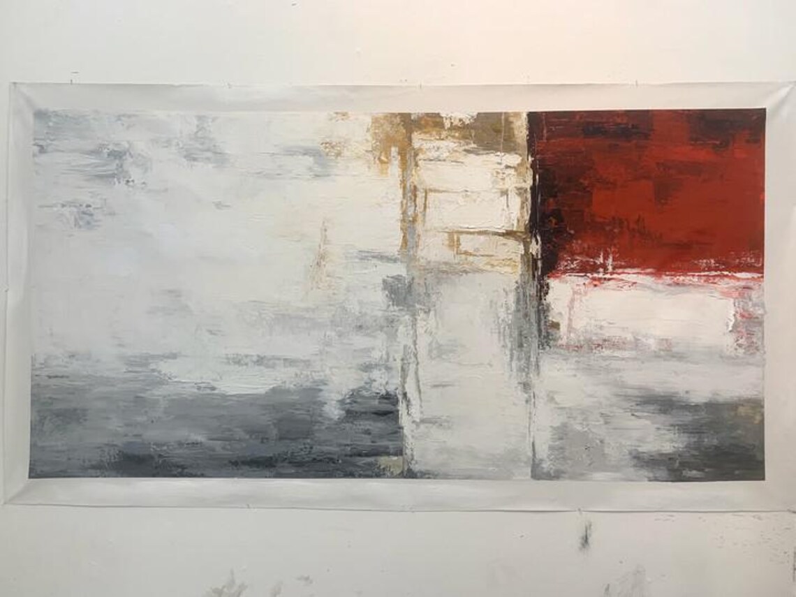 White And Grey Wabi Sabi Wall Decor Art Grey And White Abstract Art Large Red Textured Painting Home Decor - Image 5