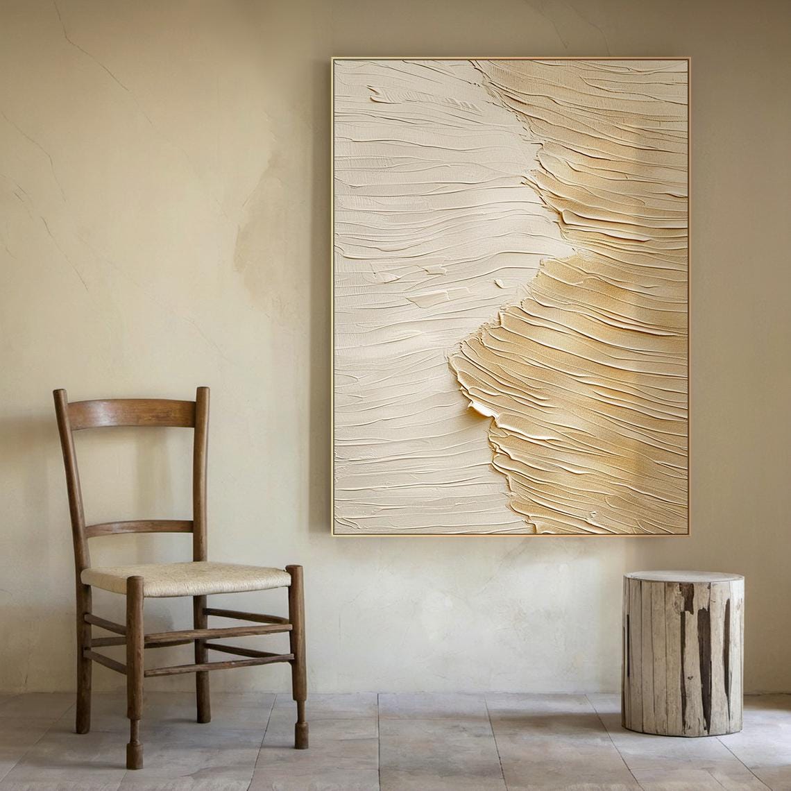 Original Brown Abstract Oil Painting Decorative Painting Beige Textured Wabi Sabi Wall Painting Beige Abstract Art Modern Home Decor - Image 2