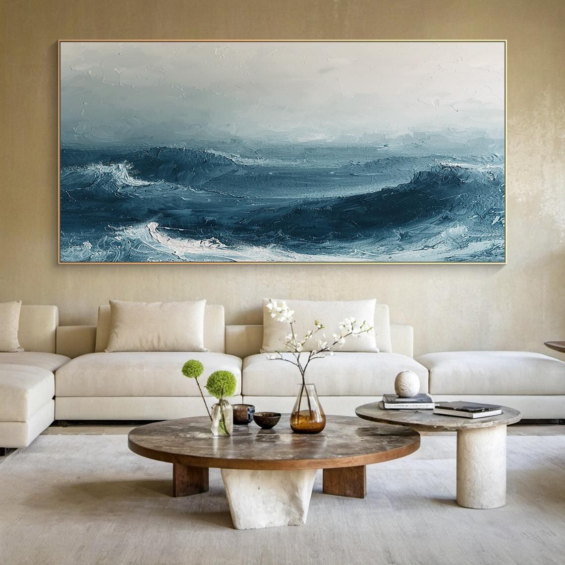 Abstract Blue Sea Waves Art Print, Modern Coastal - Image 5
