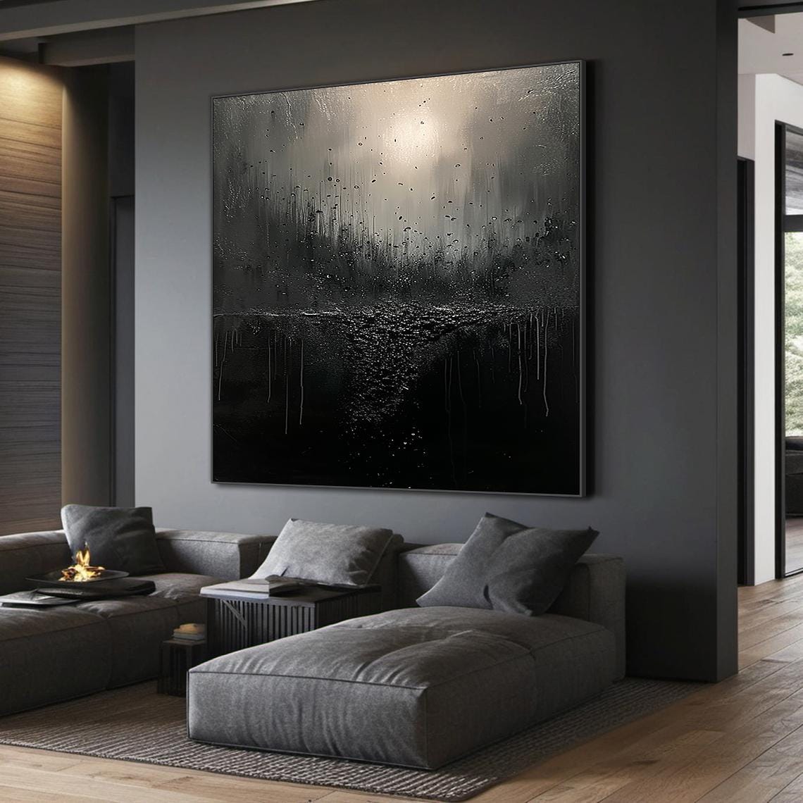 Black Drip Textured Abstract Painting Wabi Sabi Modern Wall Art Poster - Image 2