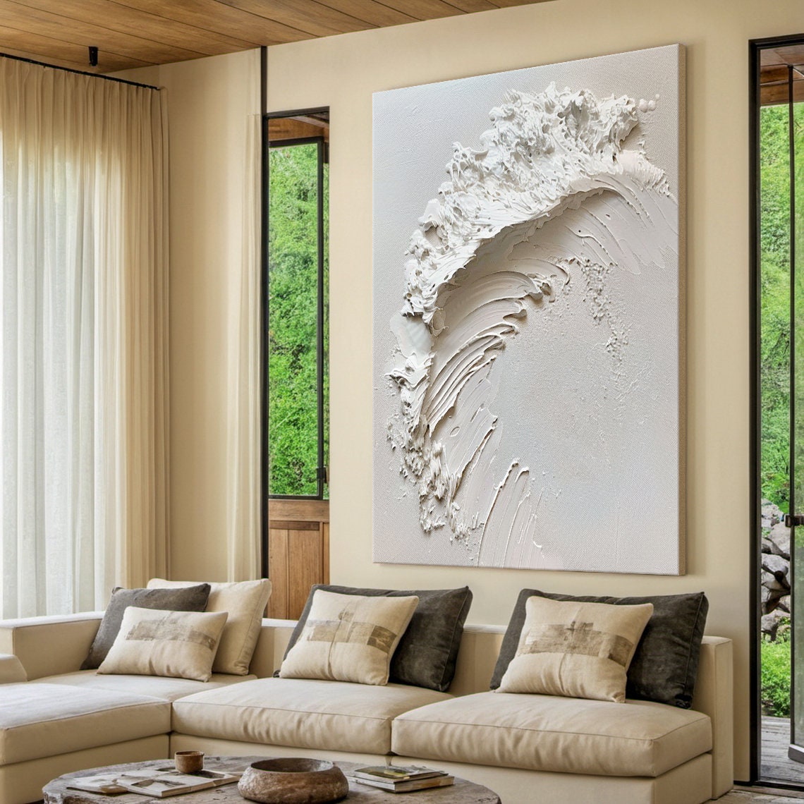 White 3D Ocean Wave Relief Sculptural Minimalist Textured Poster - Image 6