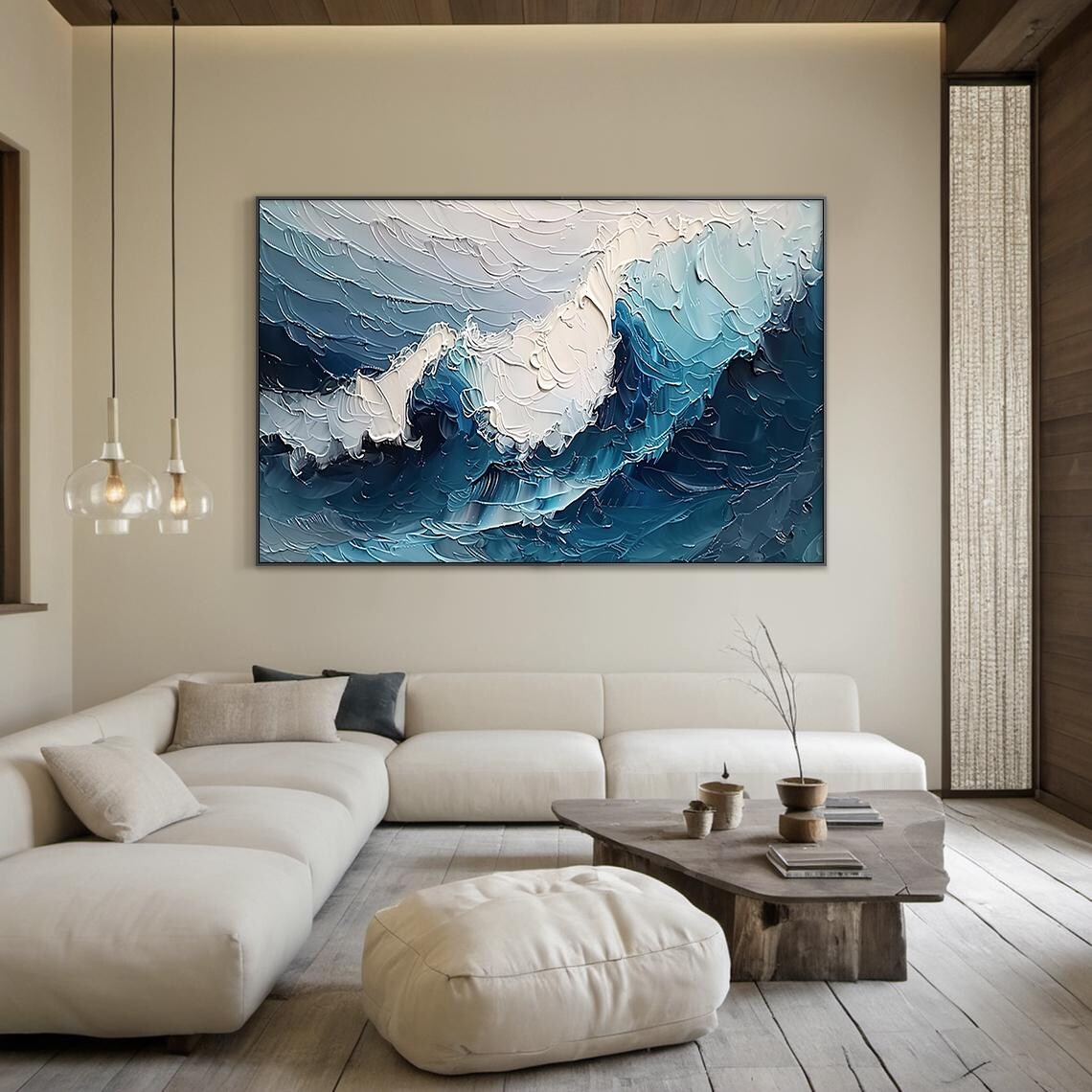 Deep Blue Ocean Wave Swirl Textured Painting White Foam Sea Art Poster - Image 2