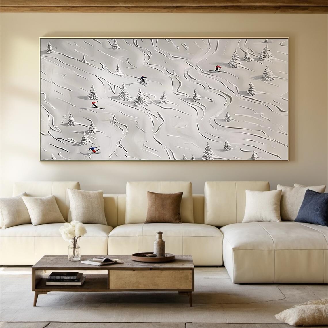 White Ski Oil Painting, Abstract Ski Art Poster - Image 6