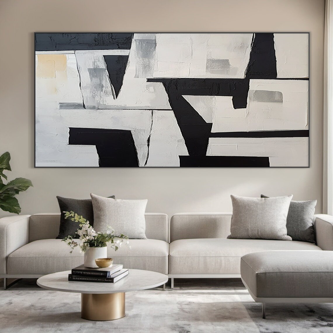 Off White Wabi Sabi Wall Decor Art Large Black Abstract Art Original Black Textured Painting Modern Home Decor - Image 5
