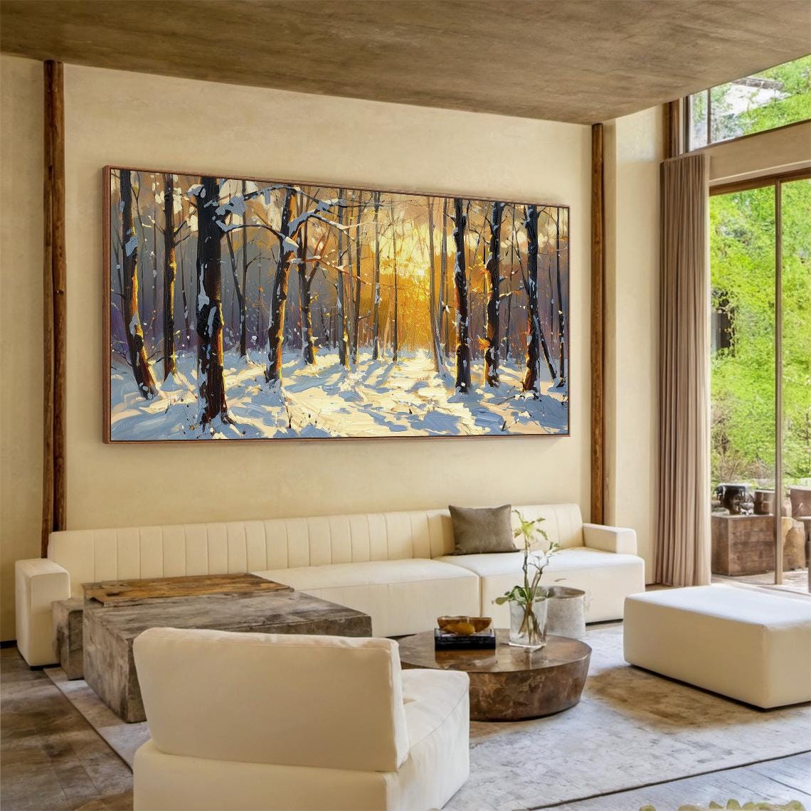 Snowy Winter Forest Golden Sun Painting Landscape Nature Art Poster - Image 2