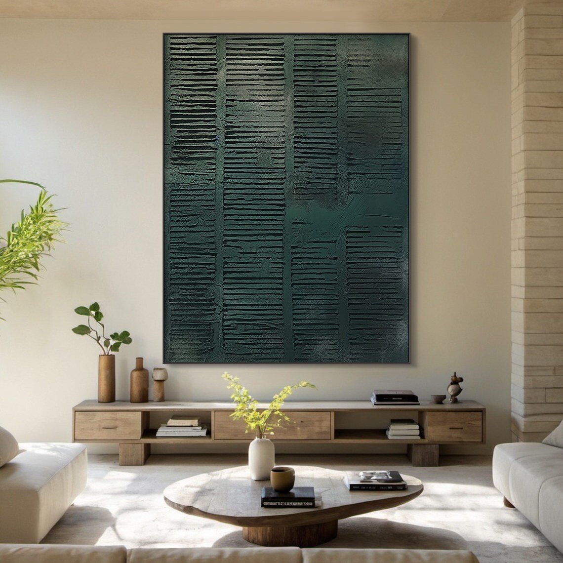 Bohemian Abstract Oil Painting, Dark Green Art Print - Image 4