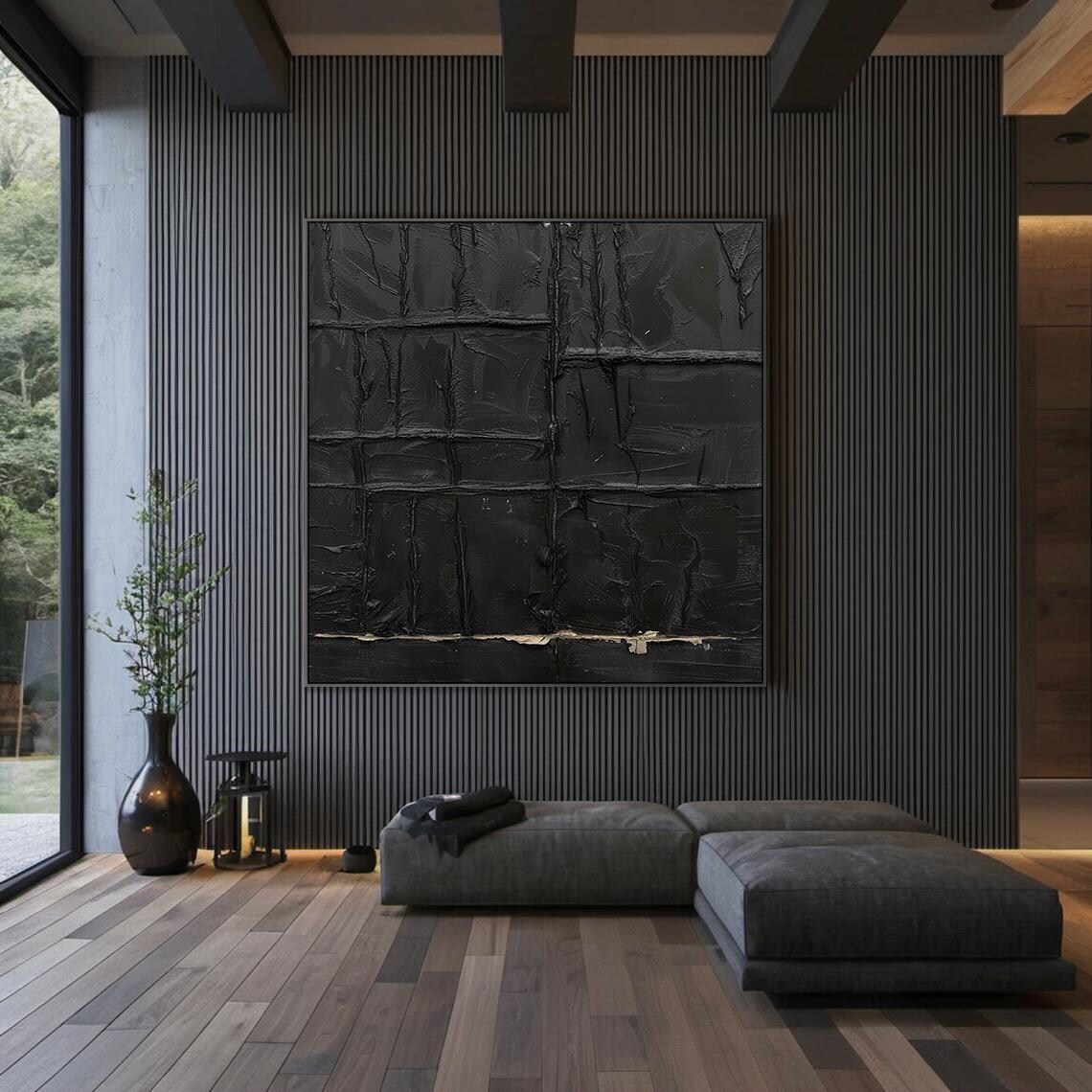 Black Wabi Sabi Wall Painting Black Abstract Art Large Black Minimalist Wall Painting Black Textured Painting Modern Home Decor - Image 5