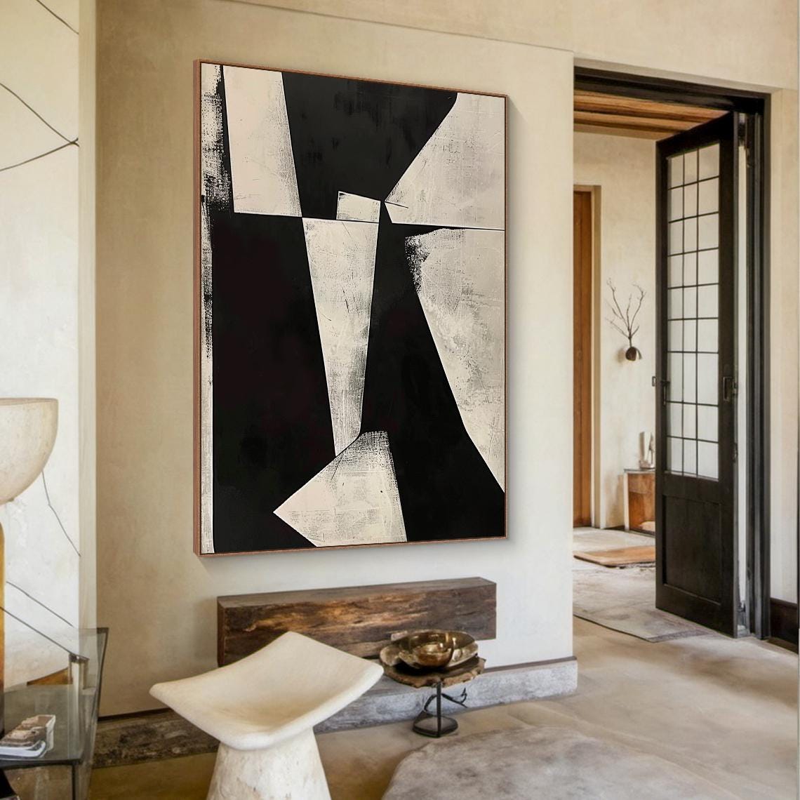 Black White Geometric Abstract Painting Bold Angular Modern Wall Art - Image 2