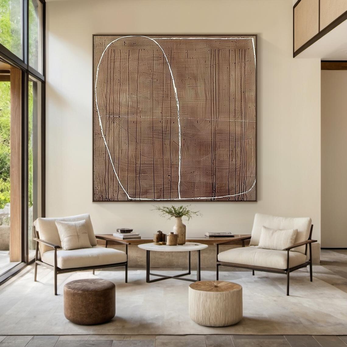 Brown Copper Wabi Sabi Abstract Line Arch Oil Painting Texture Poster - Image 4