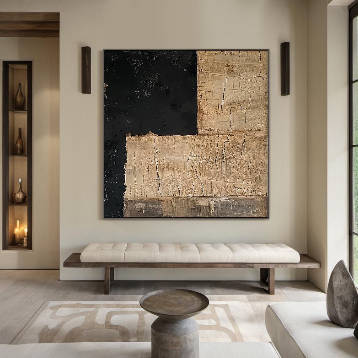 Original Brown Abstract Oil Painting On Large Brown Minimalist Wabi Sabi Wall Art Black Textured Art Modern Home Decor - Image 3