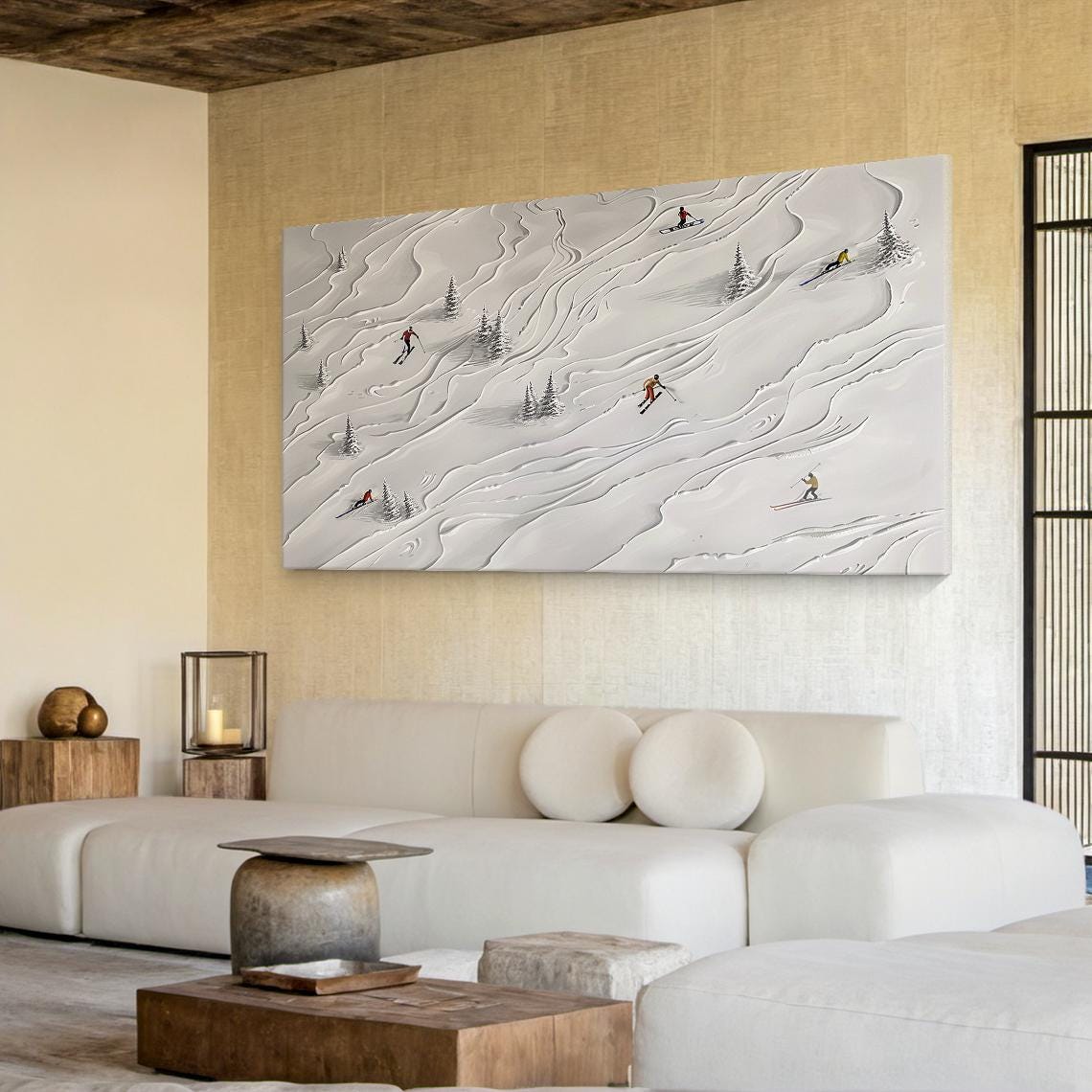 Light Grey Ski Decorative Painting Original Skier Gift Light Grey Abstract Ski Art Modern Living Room Wall Decor - Image 5