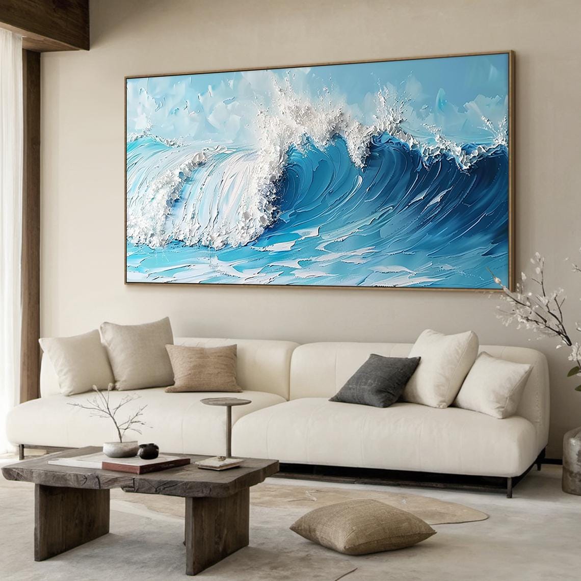 Blue Ocean Crashing Wave White Foam Impasto Textured Seascape Poster - Image 4